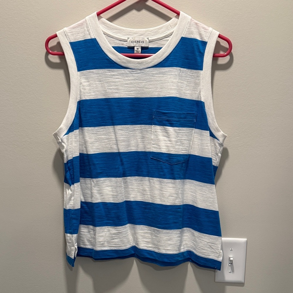 Evereve Blue and White Striped Tank Top with pocket